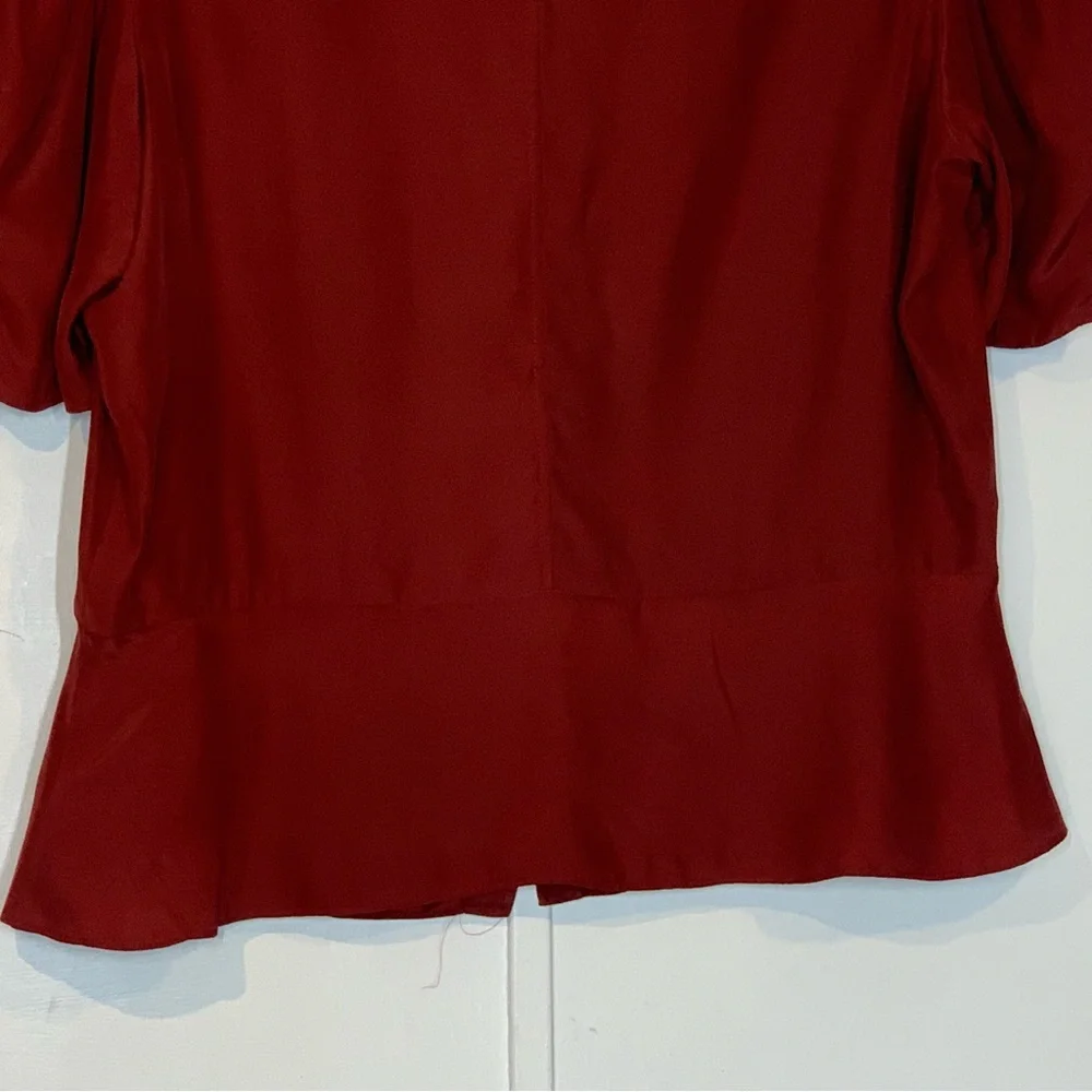 Frame Denim Red V-Neck Puff Sleeve Button Front Blouse - Picture 9 of 14